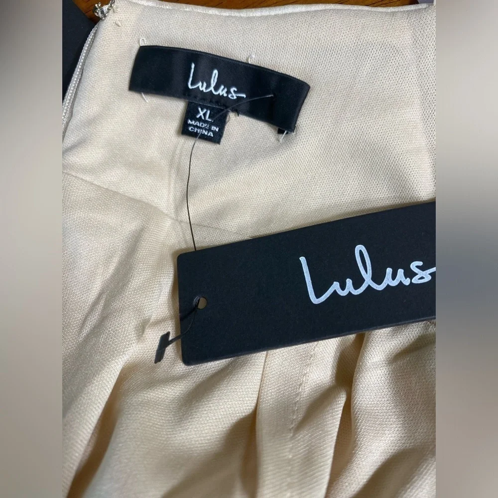 Lulus-NWT size XL/size 14 “Yours To Keep” Beige/White Sequin Mini Dress Back zip - Picture 5 of 17